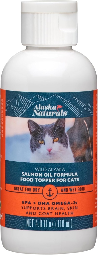 Alaska Naturals – Wild Alaska Salmon Oil Formula Cat Food Topper – EPA und DHA Omega-3 - Ergänzung für Katzen Gesunde Haut, Shiny Coat – Made in the USA – 4 oz Bottle