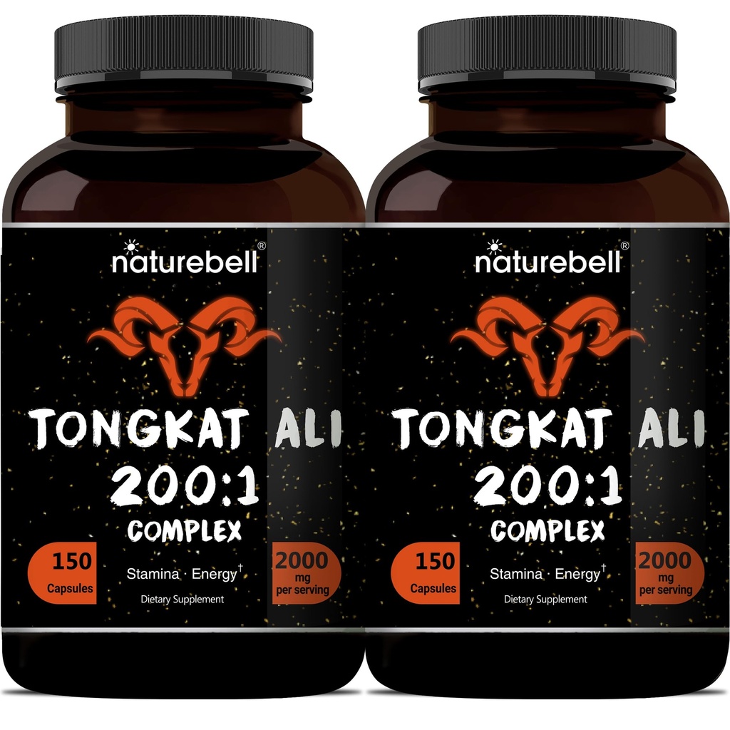 Tongkat Ali 200:1 (Longjack) Extrakt für Männer, 2000mg Per Serving, Indonesien Herkunft, Eurycoma Longifolia | mit Panax Ginseng für Energie, Stamina, & Male Health Support (150 Count (Pack von 2))