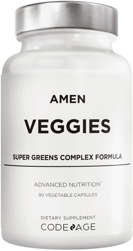 Amen Veggies, Daily Veggies Vitamins Supplement, Gemüse Vegan Mischung & Ganz-Food Raw Greens Multivitamin Kapseln, Pilz-Komplex, Superfood, Mineralien, Grüne Gemüse Nährstoffe, Non-GMO, 90 ct