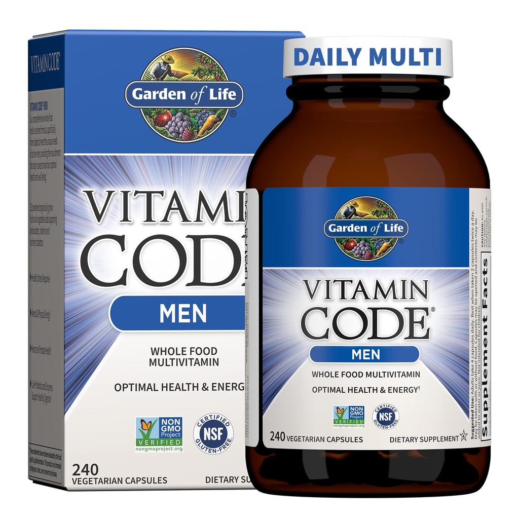 Garten des Lebens Vitamin-Code ganze Lebensmittel Multivitamin für Männer - 240 Kapseln, Vitamine für Männer, Frucht Veggie Mischung und Probiotika für Energie, Herz, Prostata Gesundheit, Vegetarische Männer Multivitamine
