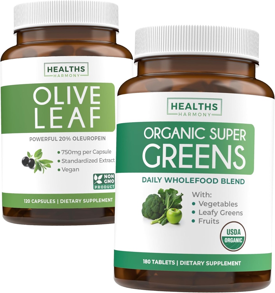Olivenblatt Extrakt & Bio Super Greens (4-Monats-Versorgung) Pure Plant Power Bundle Olivenblatt Extrakt (120 Kapseln) Super Strength & Bio Super Greens (180 Tabets) Bio Superfood