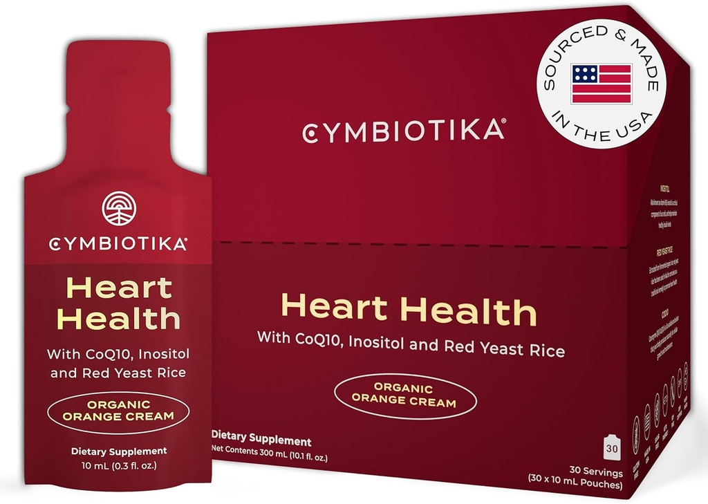 CYMBIOTIKA Herzgesundheitsergänzung mit CoQ10, Red Yeast Rice & Inositol, Glutenfreie Ergänzungen zur Unterstützung von Zirkulation & Aging, Organische Orangencreme Flavor, 30 Pack