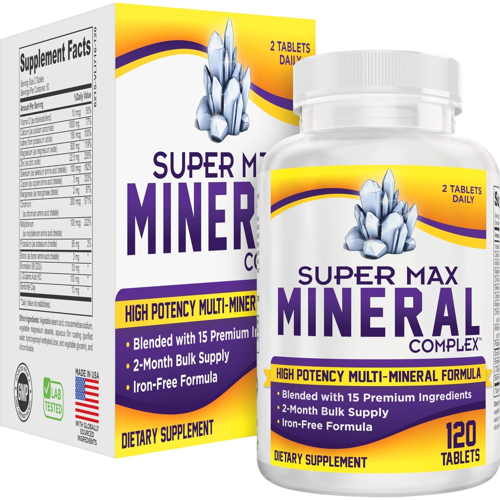 2-Monats-Multimineral-Ergänzung (Iron Free) Natürliche Multimineralien | High-Potency Multi Mineral Supplements (15-in-1) Blended Minerals Formel | Mineral Complex | 60-Day Bulk Supply | 120 Tabletten