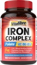 Eisen-Ergänzung für Frauen und Männer, mit Vitaminen C, B6, B12 & Folate für Iron Deficiency, Blood Building & Energy Support, Stomach Friendly, Better Absorption, Non-GMO, No Gluten, 90 Vegan Caps