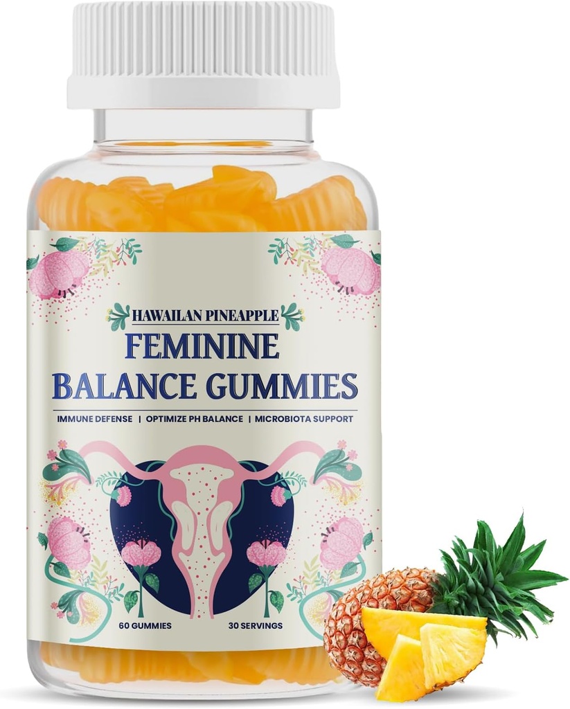 Feminine Balance Gummis, Premium Balance Gummis - Hawaiian Ananas, Unterstützung Frauen Gesundheit & Wellness, Balanced pH, Verbesserung Immun, Vegan, Gluten-frei