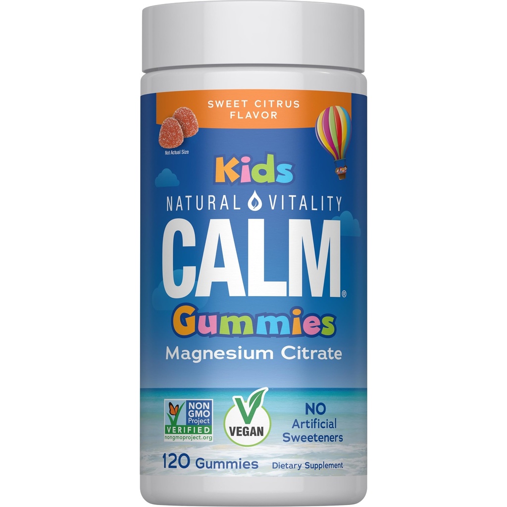 Natürliche Vitalität ruhig, Magnesium Citrat Kinderergänzung, Stress Relief Gummis, unterstützt eine gesunde Reaktion auf Stress, Glutenfrei, Vegan, Süße Citrus, 120 Gummis