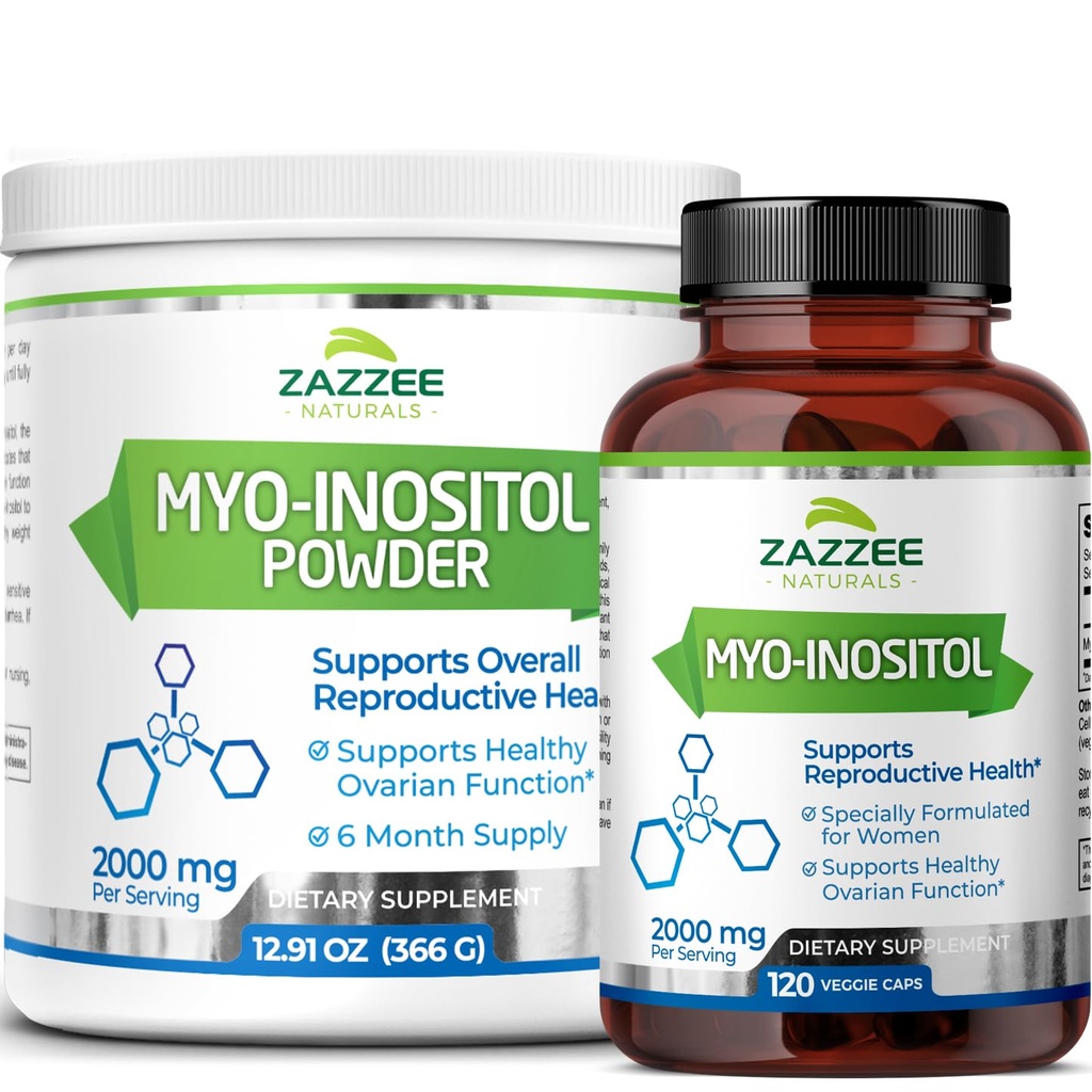 Zazzee Myo-Inositol Kapseln und Myo-Inositol Pulver, 100% Pure, Premium Grade, Vegan, Non-GMO und alle natürlichen