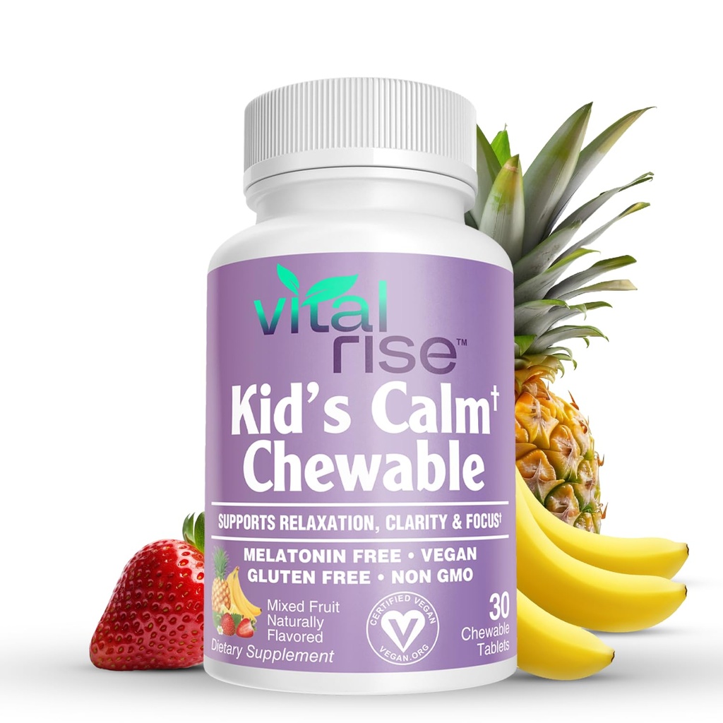 Kinder Magnesium Chewables - Tägliche Ergänzung, Sugar-Free & Melatonin-Free, Unterstützt eine gesunde Stressreaktion & Fokus, schnell absorbierendes Magnesium mit L-Theanin, gemischte Frucht Geschmack,