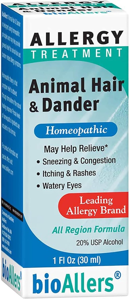 NaturalCare Animal Hair and Dander Homeopathic Liquid Drops von bioAllers, 1 Fl Oz | Kann Unterstützung durch Sinus Congestion, Sneezing & Runny Nose, Itchy, Watery Eyes