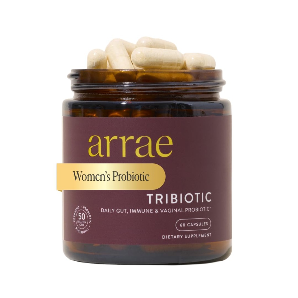 Arrae Tribiotic, Probiotika für Frauen, Unterstützung für Vaginal pH Balance, Gut, Immune und Feminine Gesundheit, Präbiotika, Probiotika, Postbiotika, 60 Count