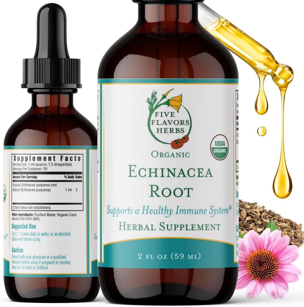 Echinacea Root Tincture - Immunsystem-Unterstützung, für Bits, Stings & Wounds, Milchfett, Kräuterergänzung - 2 Fl Oz