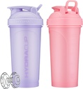 Hydra Cup ProFlow [2 Pack] 28 oz Shaker Flaschen für Protein Shakes, Shaker Cups mit Ball Blender Whisk, Shaker Bottle mit Griff, Travel To Go, BPA Free (Pink & Purple, 28oz)
