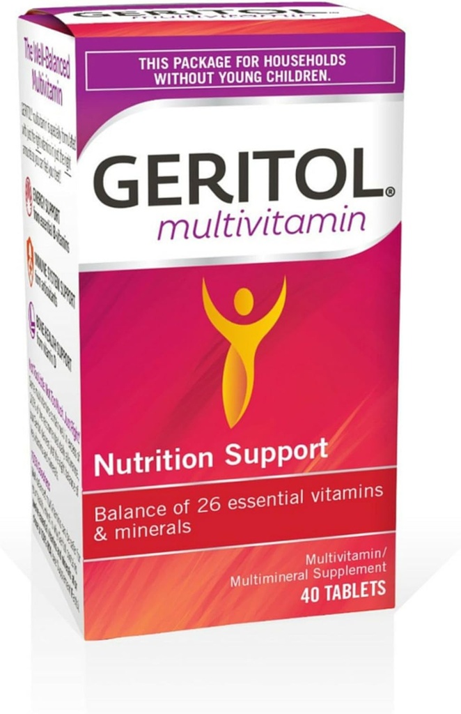 Geritol, Multivitamin-Ergänzung, Enthält B-Vitamine, Antioxidantien, Vitamine C, E & D und Eisen, 26 essentielle Vitamine und Mineralstoffe, Glutenfrei, Non-GMO, keine künstlichen Süßungsmittel, 40 Tabletten