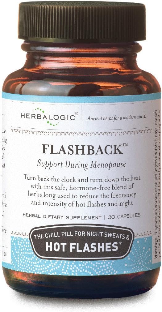 Herbalogic - Flashback Herb Capsules - Natürliches Relief für Menopausal Hot Flashes, Nachtsüße, Schlaflosigkeit, Irritability & Mood Swings - 30 Cap Count