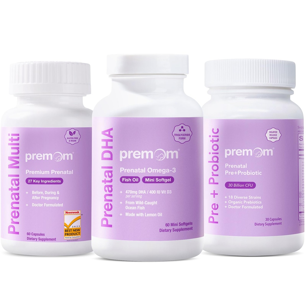 Premom Prenatal Probiotics + Prenatal DHA Fischöl + Pränatale Formel Vitamin