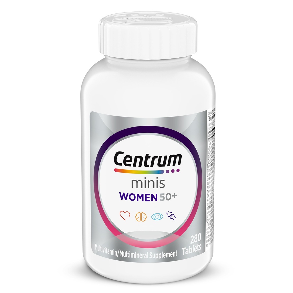Centrum Minis Silver Women's Multivitamin for Women 50 Plus, Multimineral Supplement mit Vitamin D3, B Vitamine, Non-GMO Zutaten, unterstützt Gedächtnis und Kognition in älteren Erwachsenen - 280 Ct