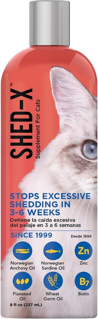 Shed-X Liquid Cat Supplement, 8oz – 100% natürlich – Shed Defender, Hilfe übermäßiges Cat Shedding mit Katzenergänzungen von essentiellen Fettsäuren, Vitaminen und Mineralien