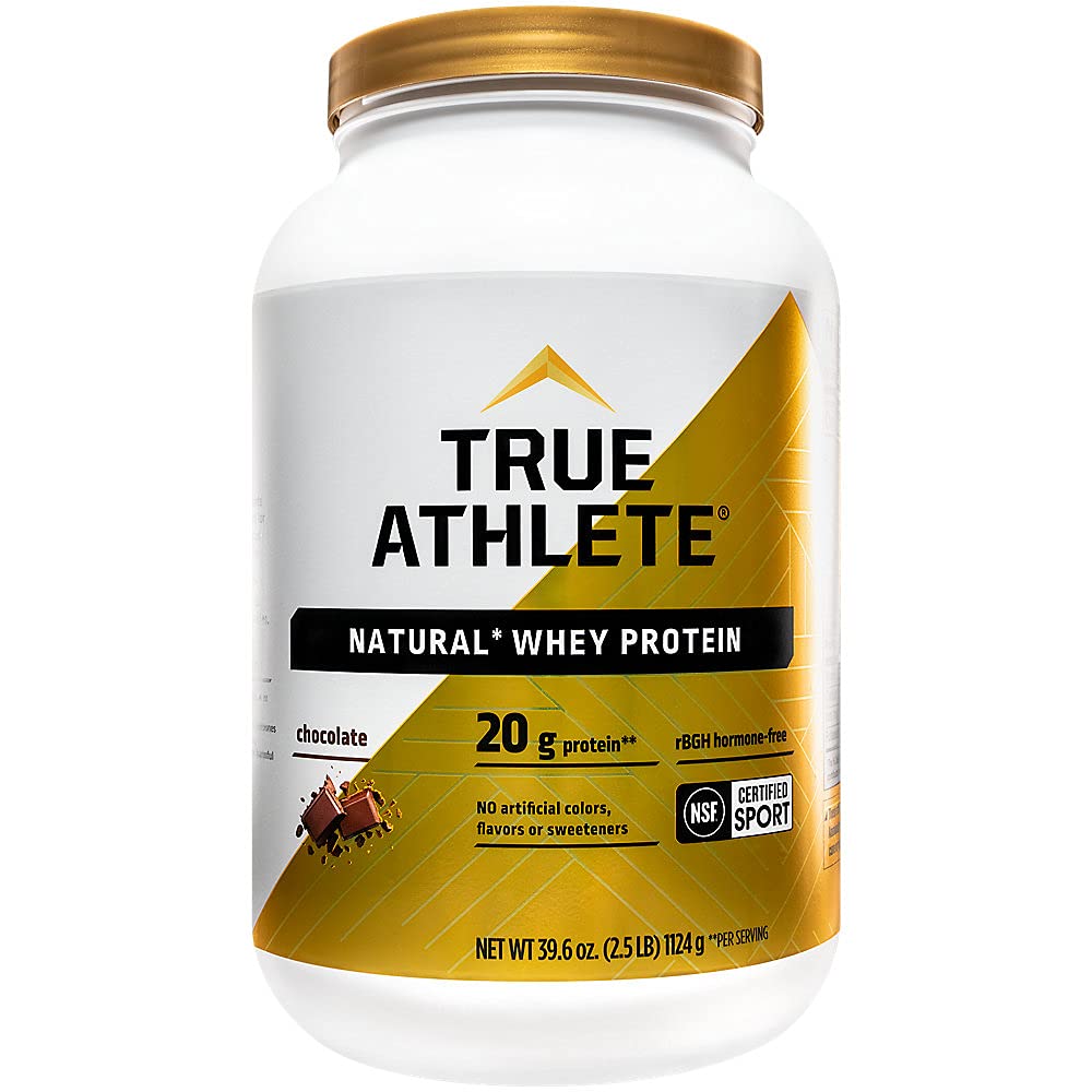 True Athlete Natural Whey Protein - Schokolade, 20g Protein per Servieren - Probiotika für Verdauungsgesundheit, Hormonfrei (2.5 Pfund Pulver)