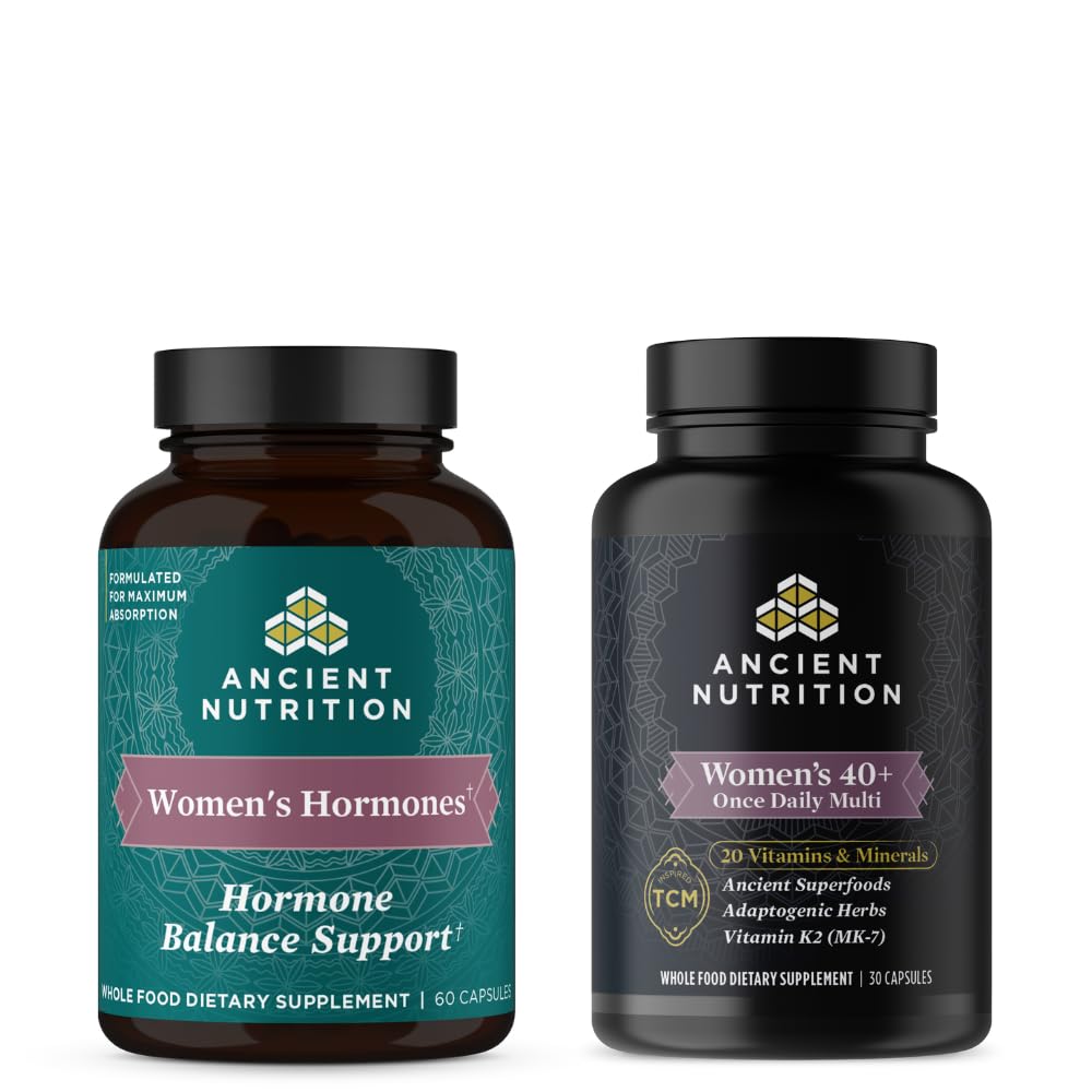 Ancient Nutrition Women's Hormones Capsules, 60 Count + Multivitamin for Women 40+ Once Daily, 30 Count