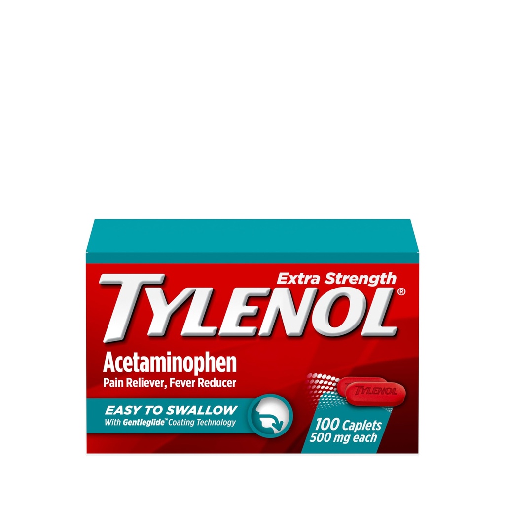 Tylenol Extra Strength Easy to Swallow Acetaminophen, Pain Reliever & Fever Reducer Coated Caplets für Erwachsene mit Gentleglide Technology, 500 mg Extra Strength Acetaminophen, 100 ct