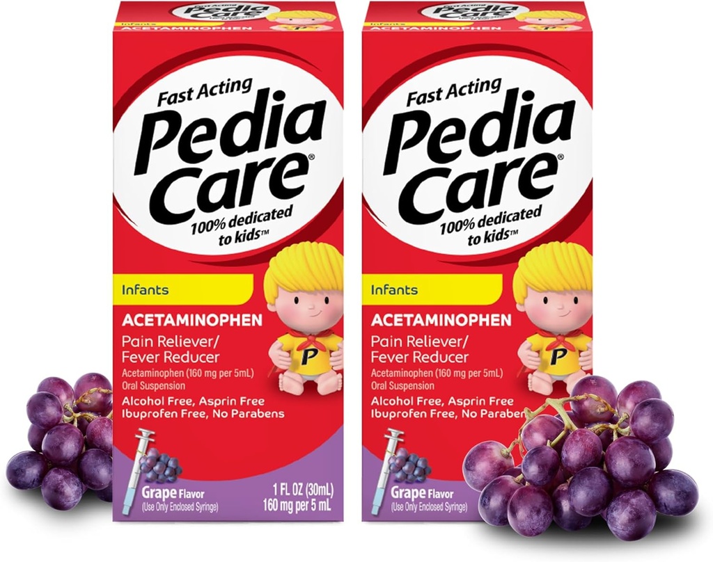 Infants Acetaminophen Oral Suspension Liquid, Fast-Acting Infant Pain Reliever/Fever Reducer mit Easy-to-Use Syringe, Zero Alcohol oder Aspirin oder Ibuprofen, Grape Flavor, 1 fl oz (2 Pack)