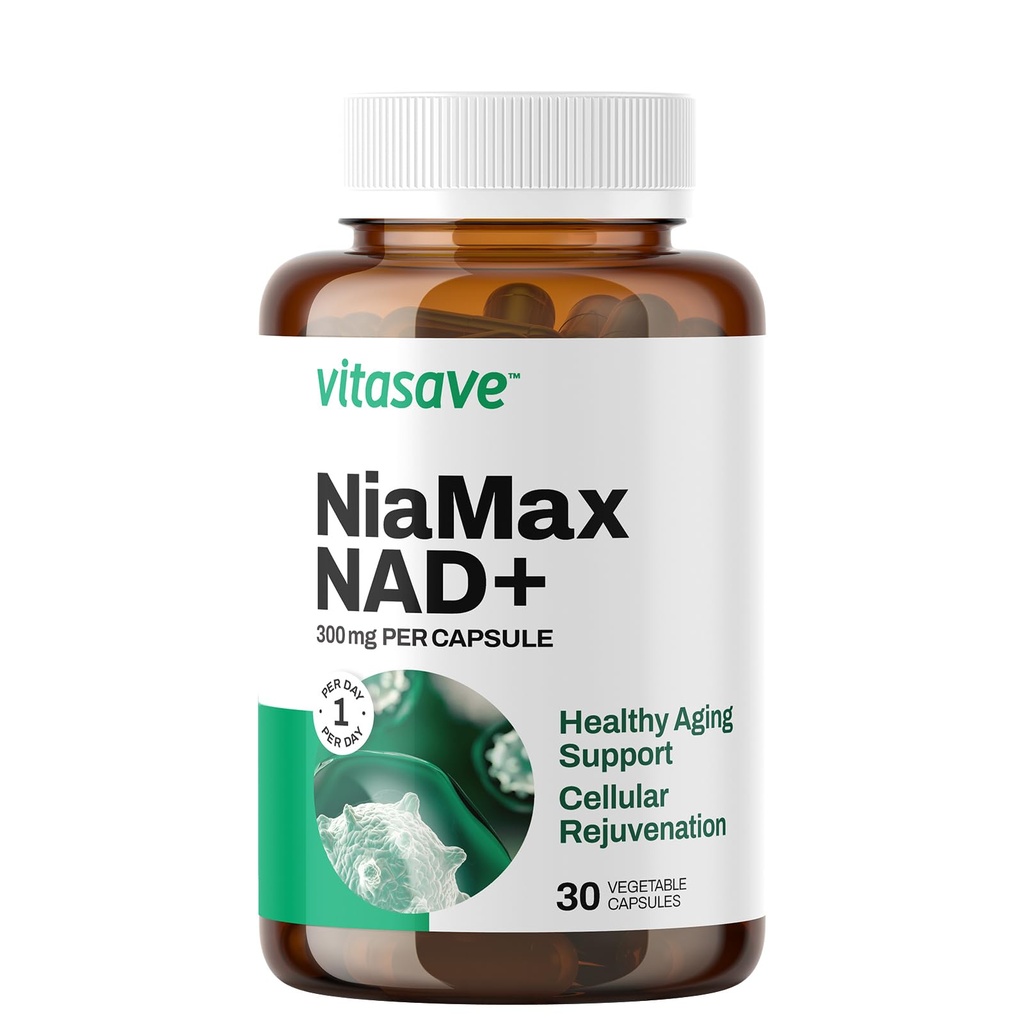 Vitasave NiaMax NAD+ Supplement – 300mg Niacinamid Riboside pro Kapsel – hochkarätig NAD+ Precursor für Energie, Gesunde Aging & Metabolic Function – Vegan, Non-GMO, Gluten-Free (30 Kapseln)