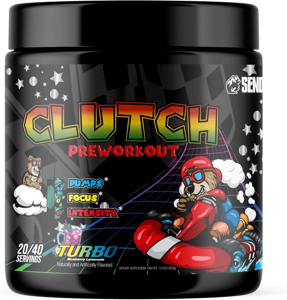 Sender Brand Clutch Turbo - High-Stim Pre-Workout Powerhouse mit Beta Alanine, Taurine, Nitrosigine, Tyrosin, Koffein, Bitter Orange und Alpha Yohimbine für intensive Workouts