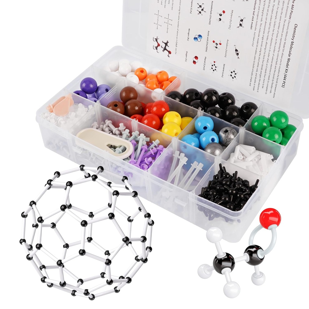 Molecular Model Kit, 444 Stück Organische Molekulare Chemie Set, Atom Element Modell Kit für Lektionen in Chemie, Molekulare Strukturen Bausatz, Ochem Science Geschenk für Lehrer und Studenten