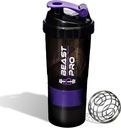 Beast Pro Shaker Bottle für Protein Shakes und Pre Workouts | Protein & Pill Storage Bin | 16 Unze | Plastic Shaker Bottle | Leak Proof | BPA Free (Purple)