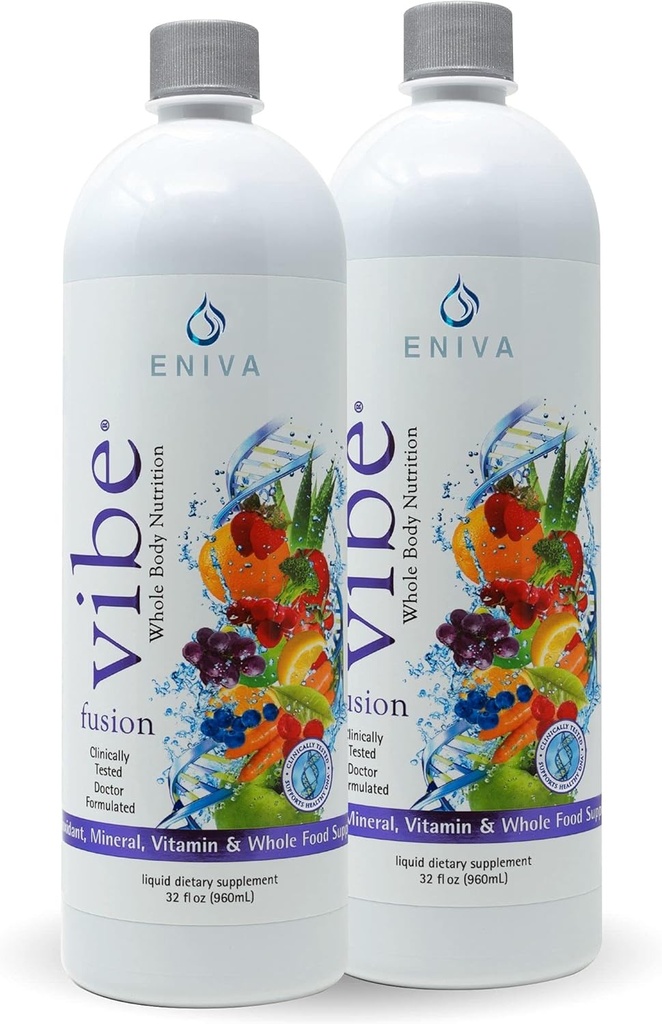 Eniva Vibe Fusion Daily Liquid Multivitamin und Mineral Supplement Elderberry Zink VIT C VIT D | Nutrition for Energy | Chocolate Cherry 2 Bottle Pack (64 oz)