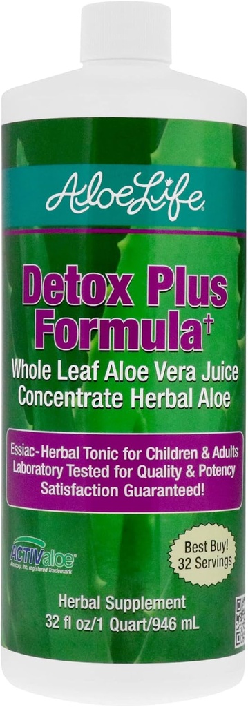 Aloe Life – Detox Plus Formel, Aloe-Based Detox Supplement, Aloe Vera Cleanse, fördert gesunde Verdauung, konzentrierte Aloe & Kräutertonik, Gut Health Detox für Wellness (32 oz.)