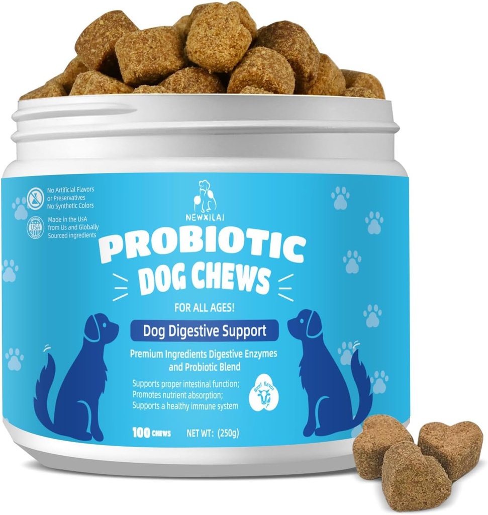 Natürliche probiotische Verdauungsergänzung für Hunde - Probiotische Chewable mit Präbiotika und Enzyme unterstützt Gut Gesundheit, Durchfall & Verdauung, Verbesserung Immunsystem Allergie Haut