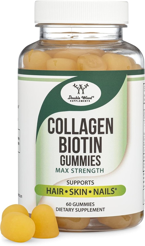 Kollagengummis für Frauen unterstützt Aging (Max Strength - Verbessert mit Biotin, Vitamin C, Zink und Vitamin E (Longevity for Women and Men) 60 Haare, Haut und Nägel Vitamine (Non-GMO) von Double Wood