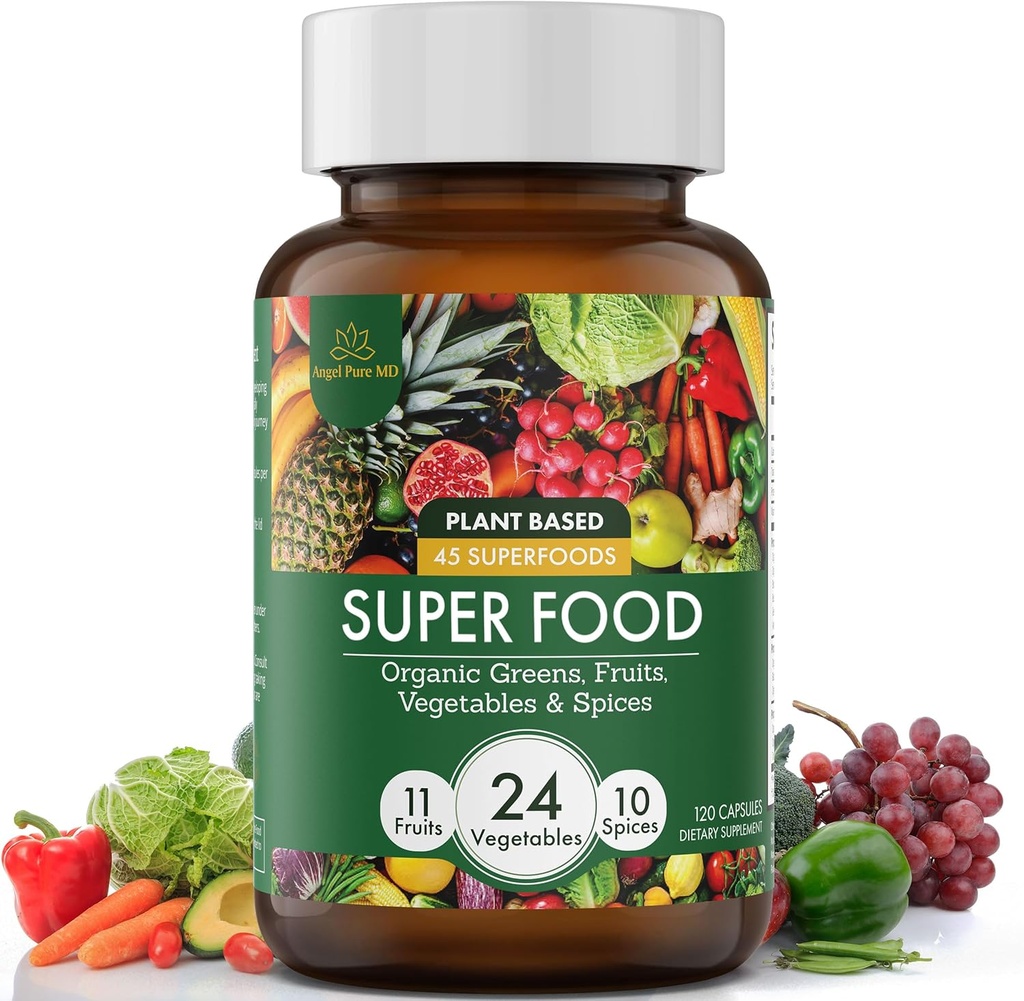 Super Greens and Reds Daily Fruits and Veggies Supplement: USDA Organic Superfood Greens Supplement, Cruciferous Vegetable Capsules, Gemüse Beilagen für Erwachsene Energie, Immunität, Gut Health 120ct