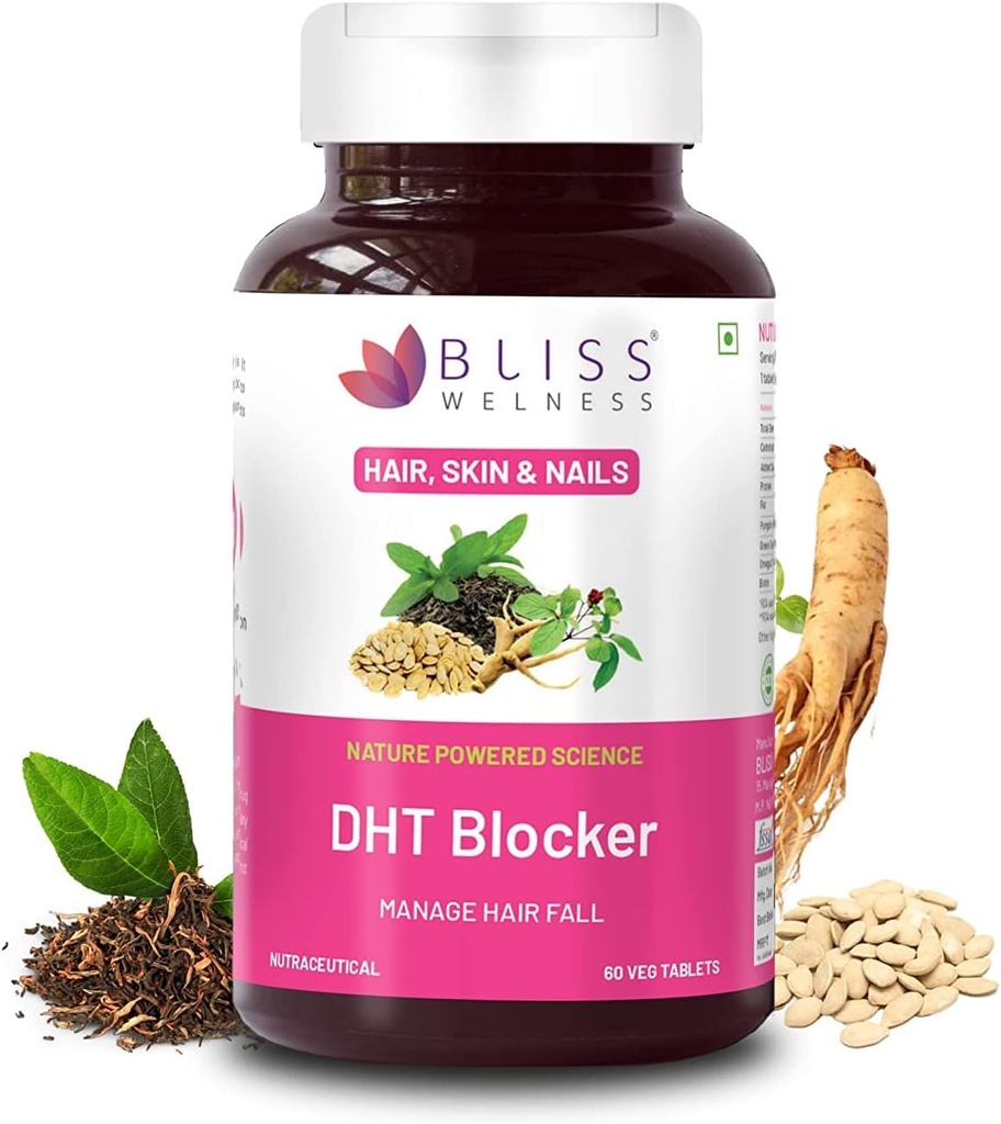 Sheltr DHT Blocker mit Biotin, Kürbis Seed, Grüner Tee-Extrakt, Omega 3, Ginseng-Extrakt, Vitamin C, E, B6, hilft Haar fallen zu reduzieren, Stimulate Haarwachstumsergänzung für Männer & Frauen - 60 Tabletten