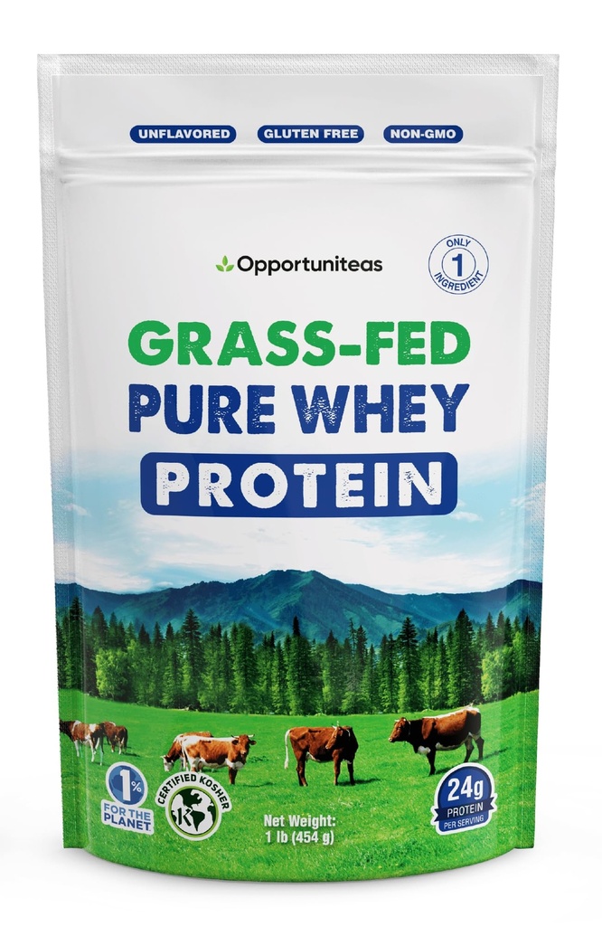 Opportuniteas Grass Fed Whey Protein Powder Concentrate - 1 Ingredient - Reine Proteinergänzung für Getränk, Smoothie, Shake, Kochen & Baken - Non GMO, Hormon Free & Gluten Free - 1 Pfund