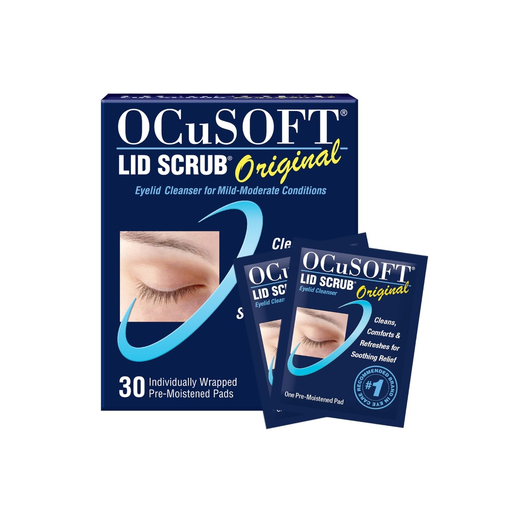 OCuSOFT Lid Scrub Original Eyelid Cleanser - Pre-Moistened Eyelid Wipes for Mild to Moderate Conditions - Eyelid Cleanser to Clean, Comfort & Soothe Irritated Eyelids - 30 Count | For Irritated Eyelids Associated with Blepharitis, Dry Eye, Meibomian Gland Dysfunction and Contact Lens Use