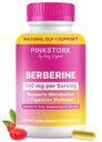 Pink Stork Berberine 500mg - Nature's GLP-1 Supplement - Daily AMPK Metabolic Activator - 500-1000 mg Stoffwechsel + Gut Gesundheit für Frauen | Third-Party Getestet | Vegan | Non-GMO| 30 Kapseln