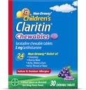 Kinder Claritin Chewables 24 Hour Allergy Relief, Non Drowsy Kinder Allergy Medicine, Grape Antihistamine Chewable Tablets, 30 Count