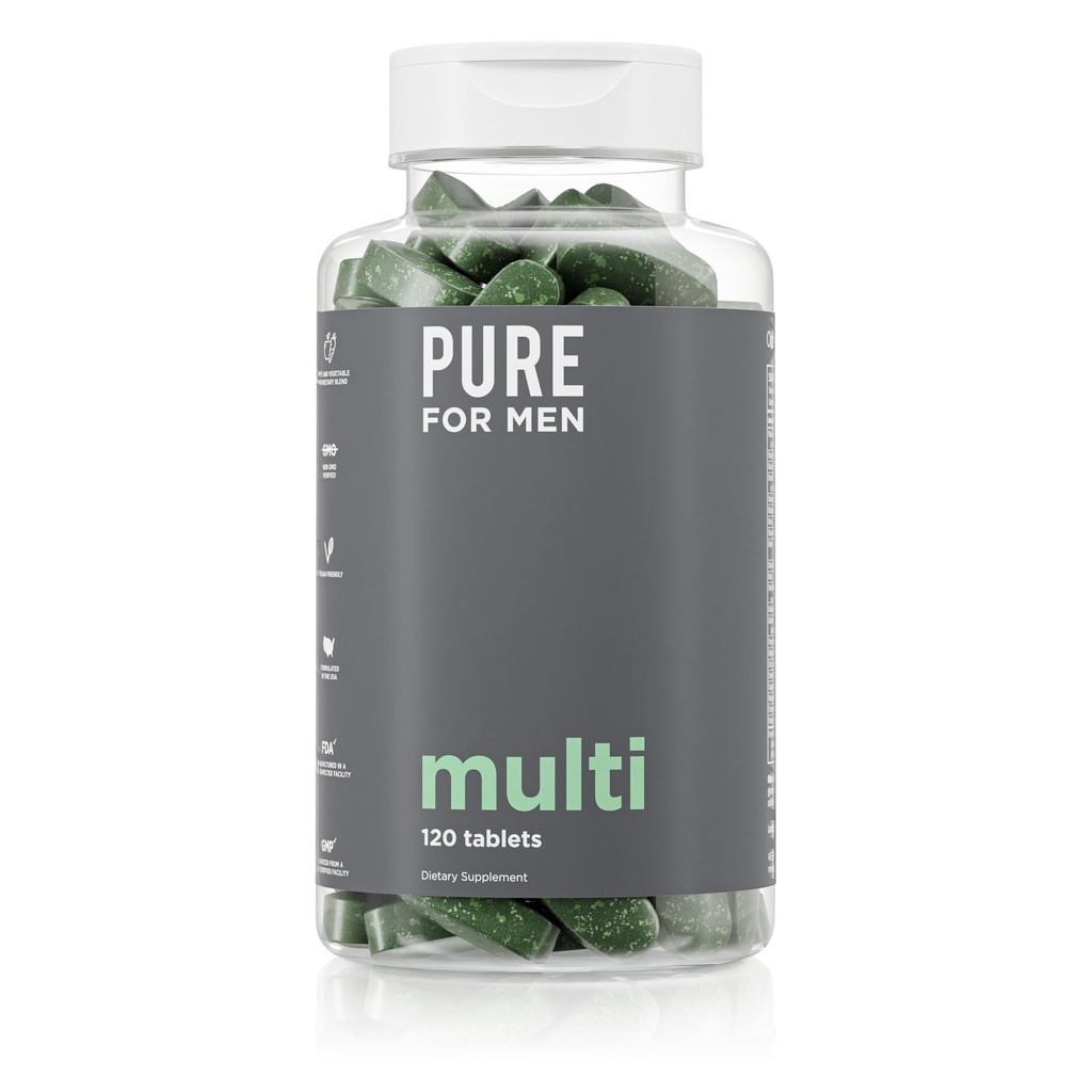 Rein für Männer Multivitamin-Ergänzung | Energie, Mood-Unterstützung, starke Knochen, Antioxidantien, Mineralien | Vitamine A, B, C, D, Magnesium, Calcium | 42 Obst und Gemüse Proprietäre Mischung | 120 Vegan Tabletten