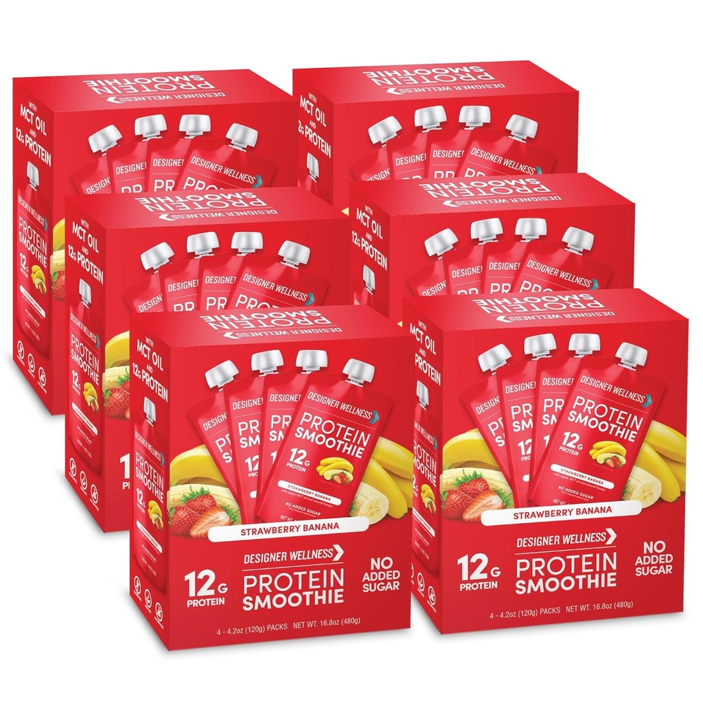 Designer Wellness Protein Smoothie, Real Fruit, 12g Protein, Low Carb, Zero Added Sugar, Gluten-Free, Non-GMO, Keine künstlichen Farben oder Flavors, Erdbeer Banana, 24 Count