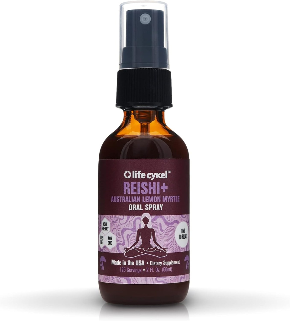 LIFE CYKEL Reishi Pilz Mundspray mit Lemon Myrtle - Schlaf, Entspannung - Immunsystemunterstützung, Antioxidantien, Vitamin C, Non-GMO, Vegan, Glutenfrei, Made in the US, 1 oz