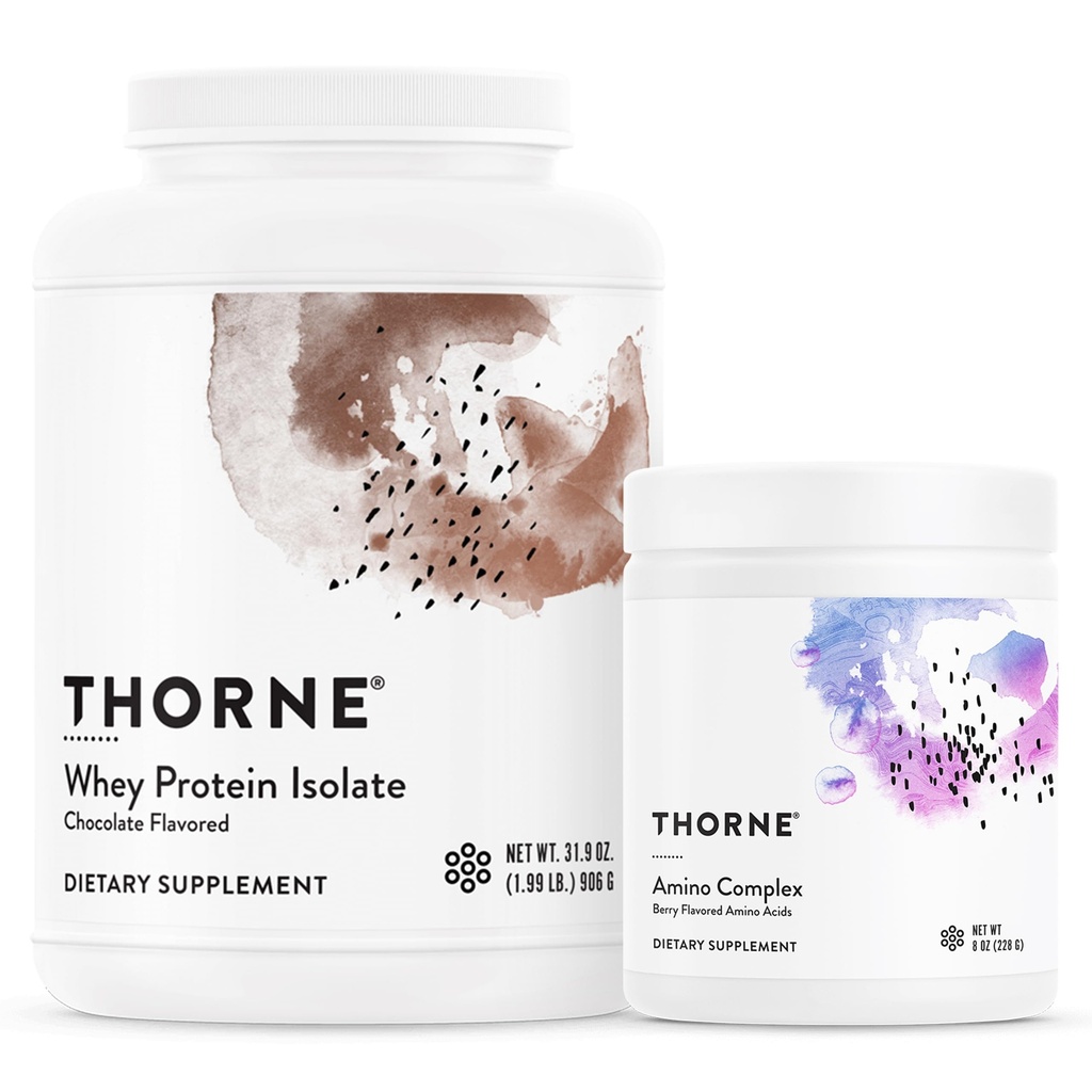 THORNE - Whey Protein Isolate (Chocolate, 31.9 Oz) & Amino Complex (Berry, 8 Oz) Bundle - Unterstützt Muskelreparatur & Erholung - NSF zertifiziert für Sport - Glutenfrei, Soy Free