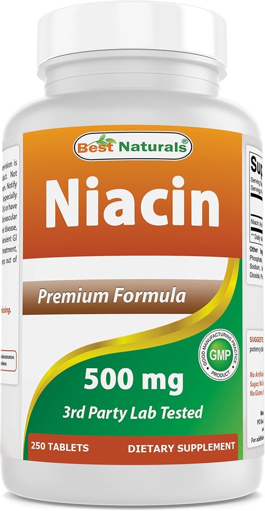 Best Naturals Niacin 500mg 250 Tabletten mit Spülung - auch genannt Vitamin B3 (250 Zähler (Pack von 1))