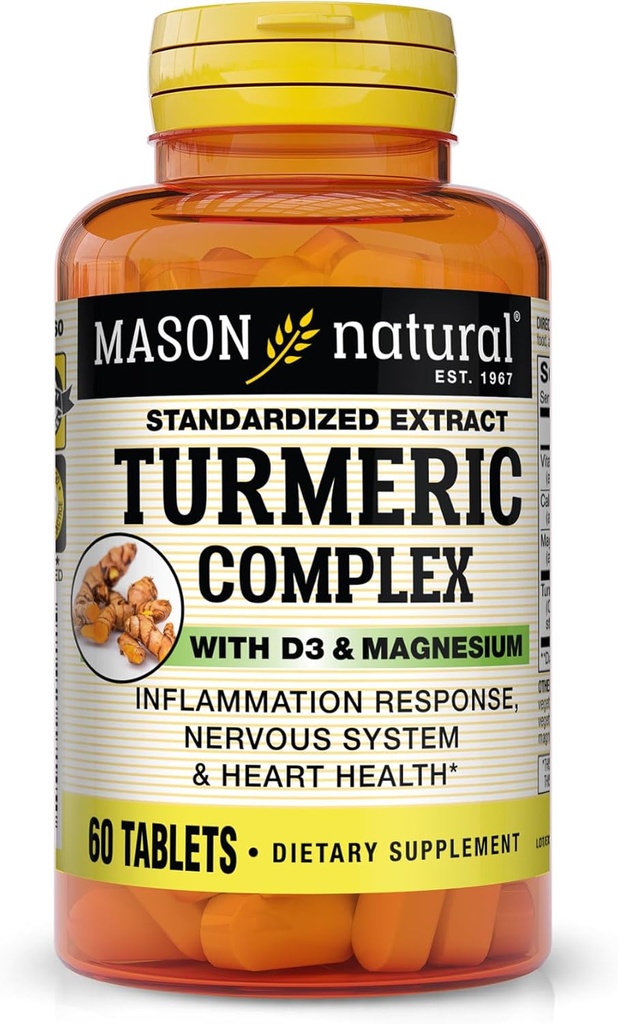 Mason Vitamins Turmeric Complex mit Vitamin D3 und Magnesium Tabletten, 60 Zähler
