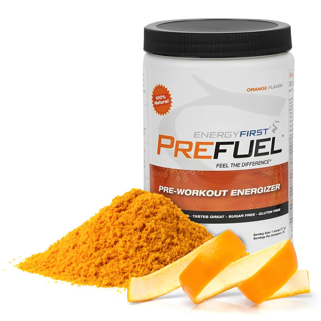 EnergyFirst Prefuel Vegan Pre-Workout Powder, Zero Sugar, All-Natural Energizer mit Immununterstützung Orange Flavor, 30 Servierungen für maximale Workout-Leistung