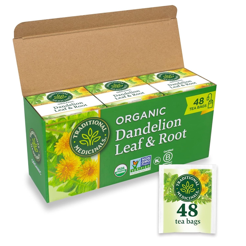 Traditionelle Medicinals Tee, Bio Dandelion Leaf & Root, unterstützt Nierenfunktion & Gesunde Verdauung, 48 Teebeutel (3 Pack)