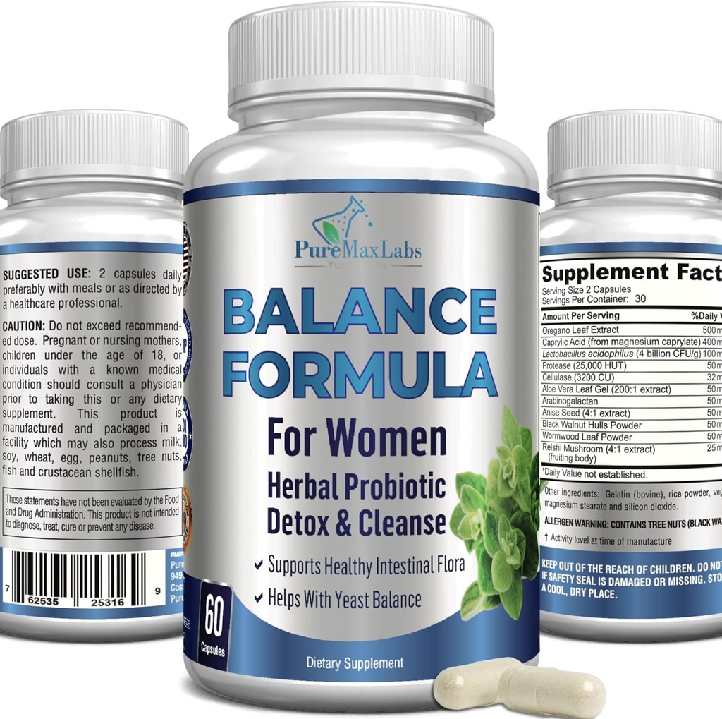 Balance Complex für Frauen - für Vaginale Gesundheit, Kräuter-Detox & Cleanse, Vaginale Probiotika, Unterstützt gesunde Darmflora, Hilft mit Hefe-Infektionen 60 Kapseln