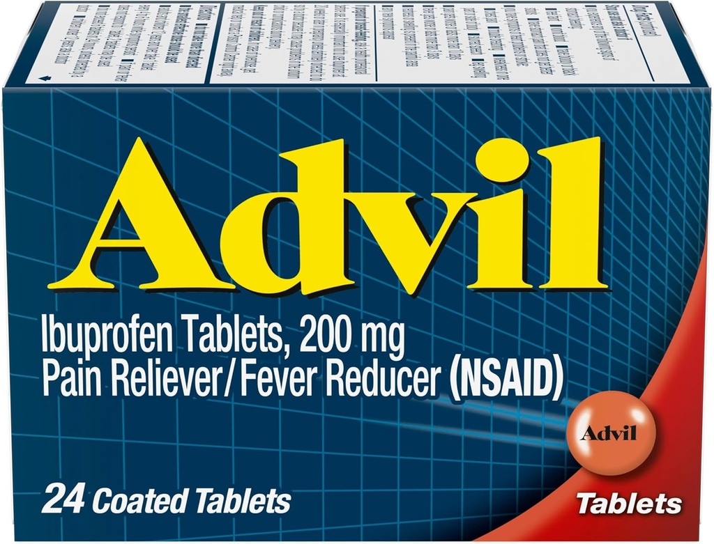Advil Pain Reliever und Fever Reducer, Ibuprofen 200mg für Schmerzlinderung - 24 Beschichtete Tabletten