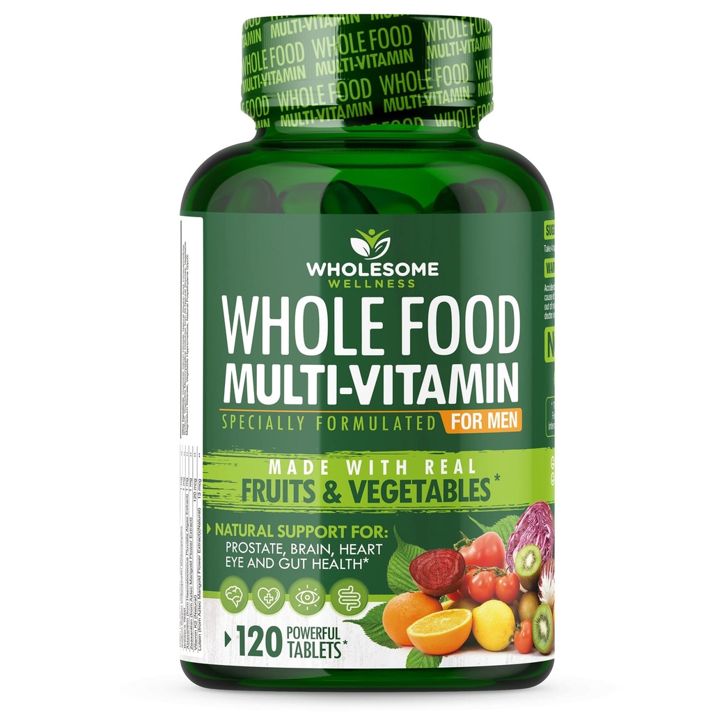 Ganzes Wellness Ganzes Essen Multivitamin für Männer - Natürliche Multi Vitamine, Mineralien, Bio-Extrakte - Vegan Vegetarier - 120 Tabletten